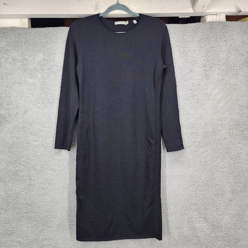 Vince‎ Women's Size Medium Black Knit Long Sleeve Midi Dress Minimalist